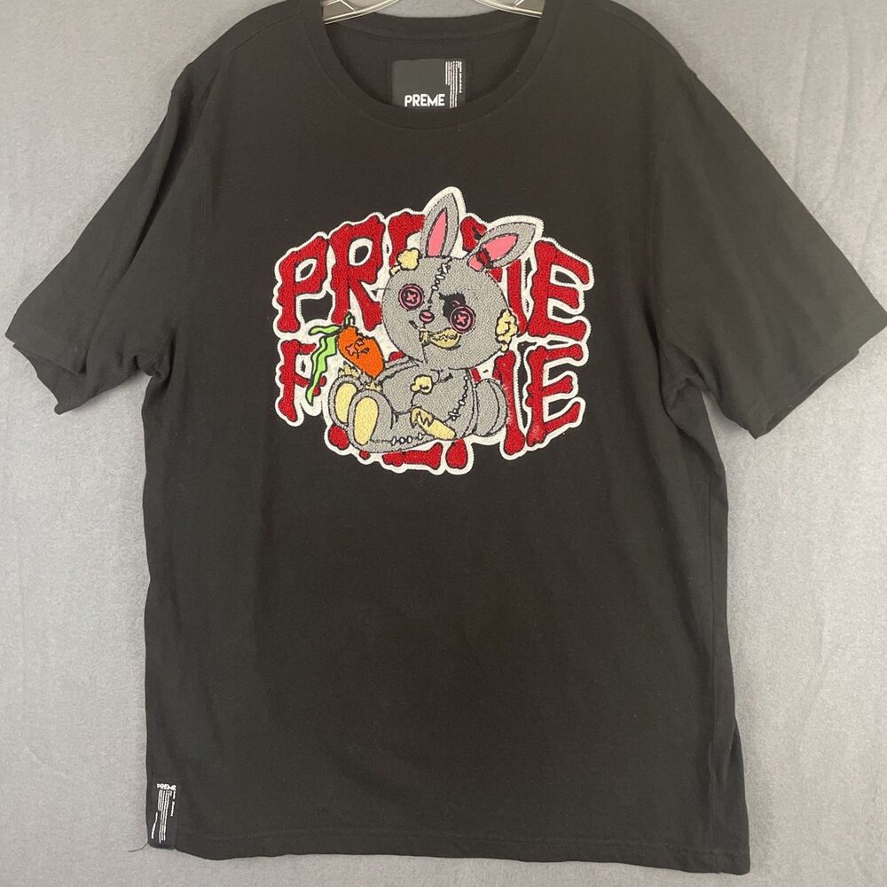 Preme Men's Black Cotton Stitch Bunny T-Shirt Embroidery Short Sleeves Size XXL